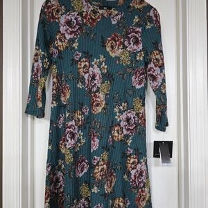 I.N. San Francisco Floral Long Sleeve Dress - Teal and Pink